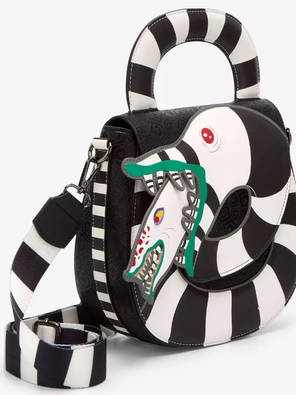 Loungefly Black & White Striped beetlejuice Snake Crossbody with Green Accent